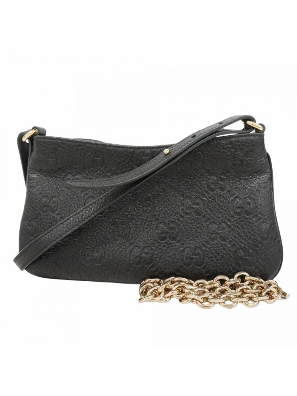 Gucci Shoulder Bag Guccissima Leather Black Champagne Gold